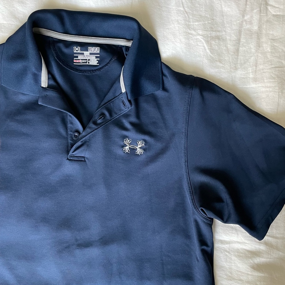 Under Armour polo shirt, athletic material, navy blue, M